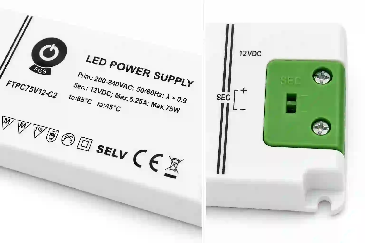 LED napájecí zdroj 12V 75W s ochranou proti přetížení, prachu a vodě, vhodný pro interiérové použití